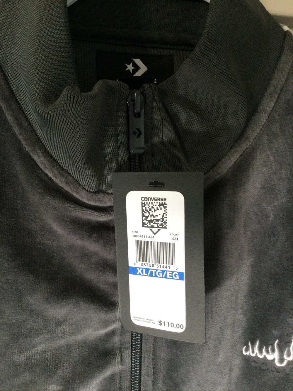 Converse Charcoal Grey Velour Zip Jacket